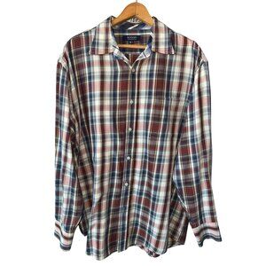 Bogari Plaid Button-Up Shirt Red/Blue/White Cotton Blend Long Sleeve Size XL